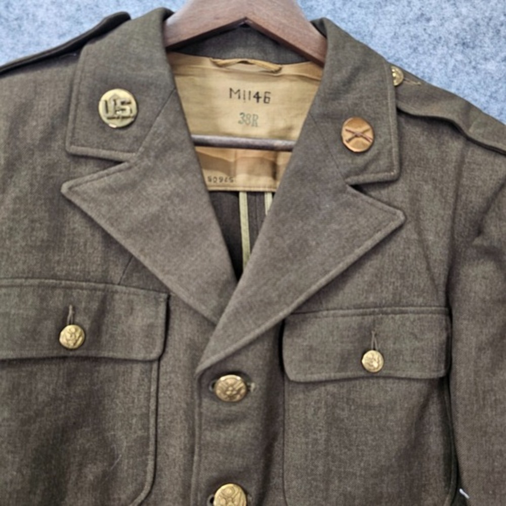 Vintage 40s WWII Uniform Coat Men 36R XS Green Wool US Army ETO Sergeant General - Picture 14 of 16